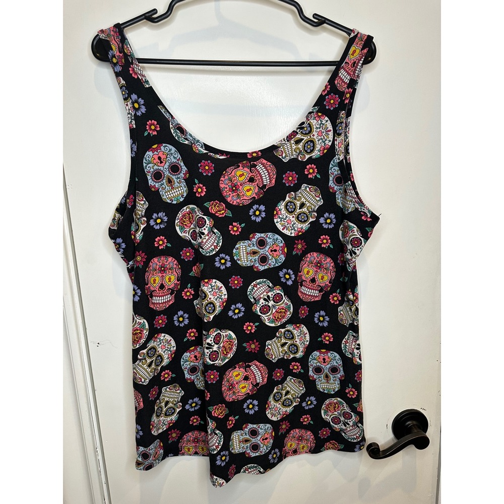 No Boundaries Sugar Skull Floral Tank Top Black XXL 2XG NJ19T006GB - Picture 2 of 5